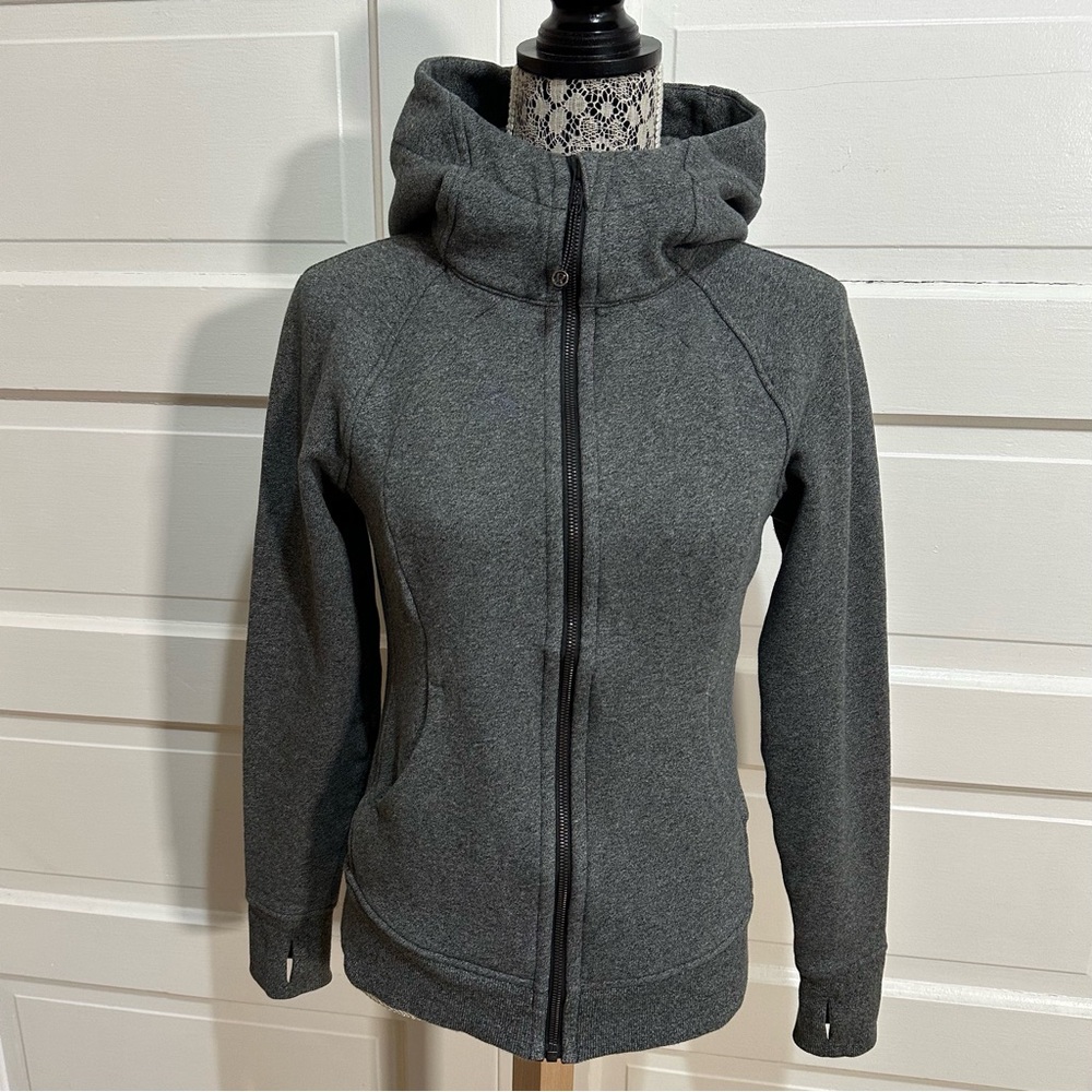 Lululemon Scuba Hoodie Light Cotton Fleece Size 6 Heathered Speckled Black $128